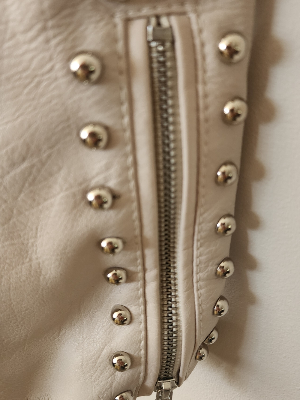 Y2K White Faux Leather Floral Embroidered Studded Moto Jacket XL - Picture 9 of 11
